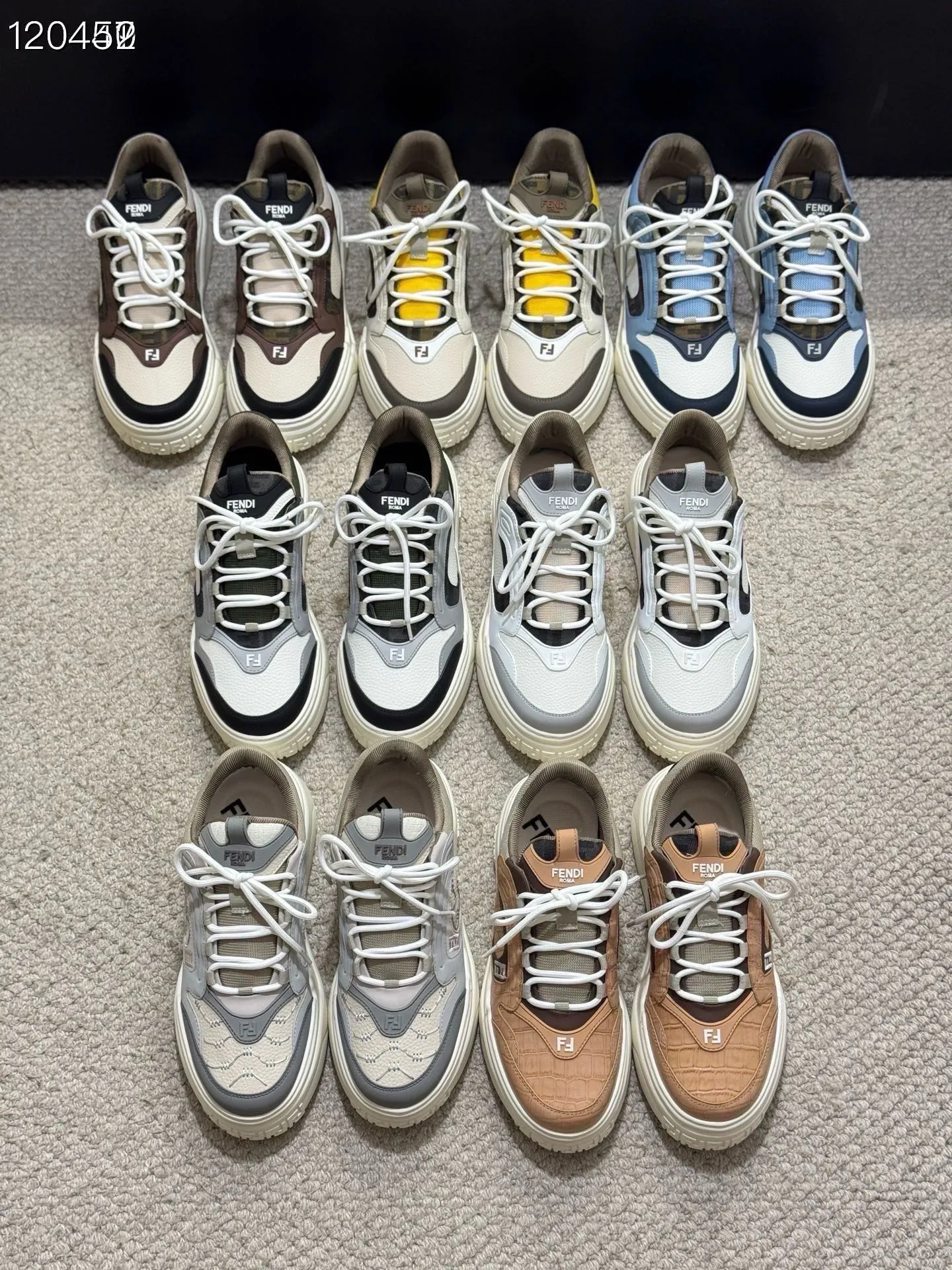 Men's men's shoes 💰560 [New style] 🦥🦥FENDI Fendi high version latest Force series calfskin FF mesh round toe thick sole low-top sports sneakers, these Force lace-up low-top shoes. Made of white full-grain leather and white and brown smooth leather. Padded. Brown FF jacquard and yellow technical fabric details. Lightweight and thick white sole with FF pattern details on the toe and heel ✔️Fabric: Imported first-layer cowhide breathable mesh ✔️Inner lining: Customized breathable mesh ✔️Sole: Open-molded rubber foam material ✔️Sole thickness: 7CM Size: #Men's 38-44 (45 is custom-made and cannot be returned or exchanged